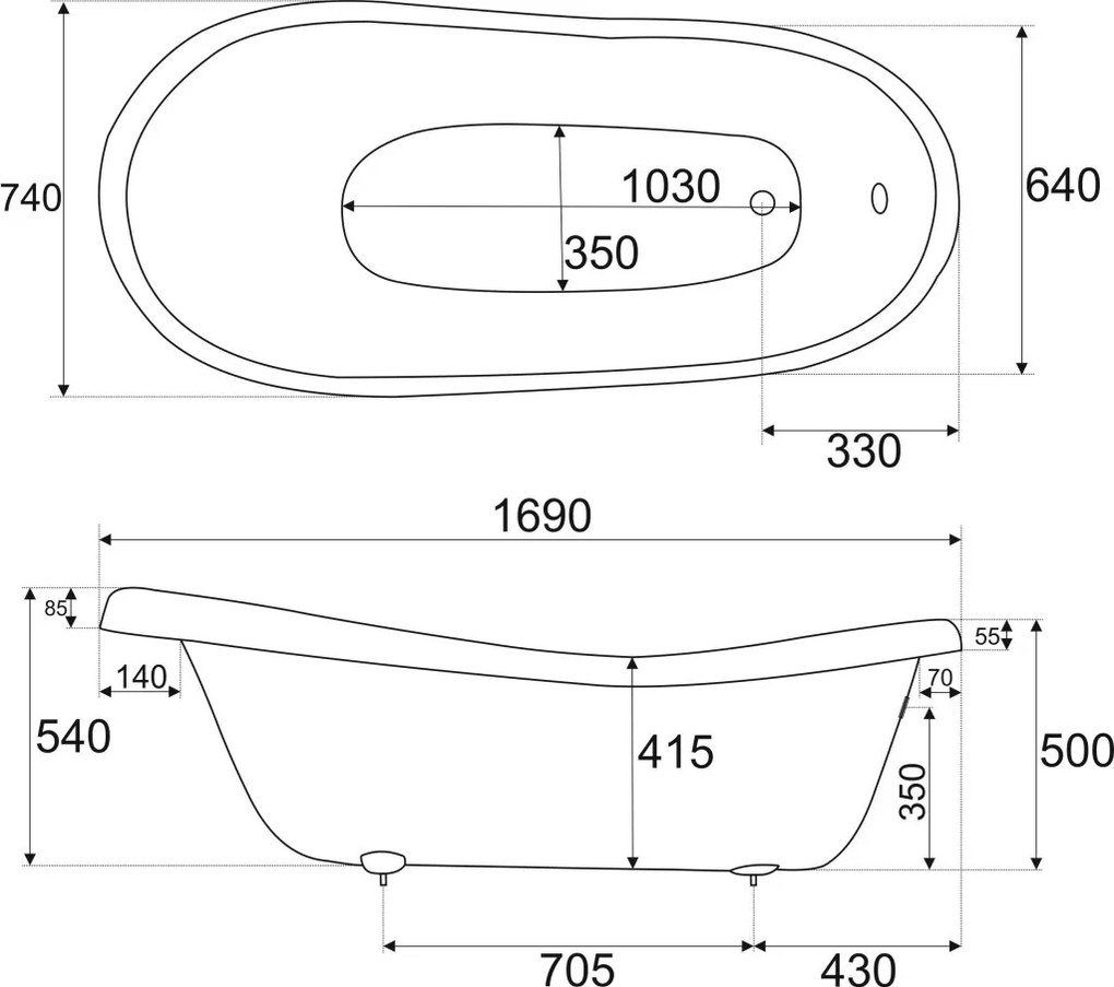 Baie independentă Empire 170 fără scurgere și picioare