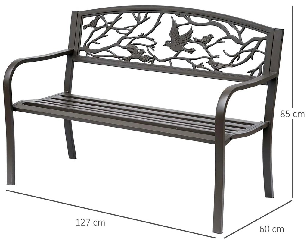 Banca de Exterior din Fonta cu Spatar Outsunny cu Decoratiuni, Maro 127x60cm | Aosom Romania