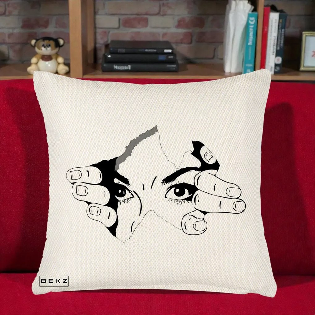 Perna Decorativa Ochi care Rup Suprafata, 40x40 cm, Crem Reliefat, Husa Detasabila, Perna Inclusa, BEKZ®