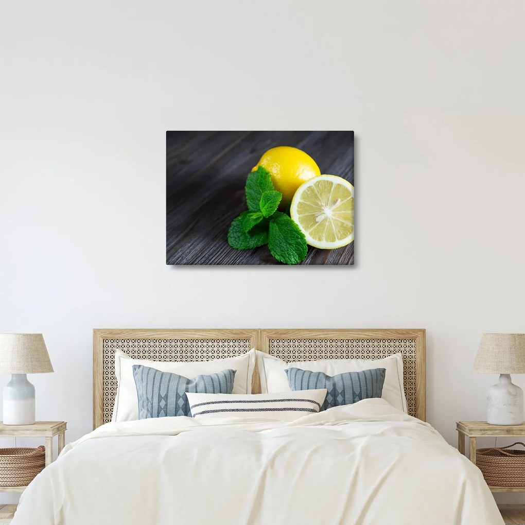 Tablou cu lămâie și mentă pe masă (70x50 cm)