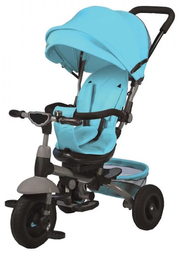 Tricicleta cu copertina detasabila NOVOKIDS™ King Trike , Cu sonerie si melodii, Roti gonflabile din cauciuc, Pozitie somn, Pedale si maner pentru