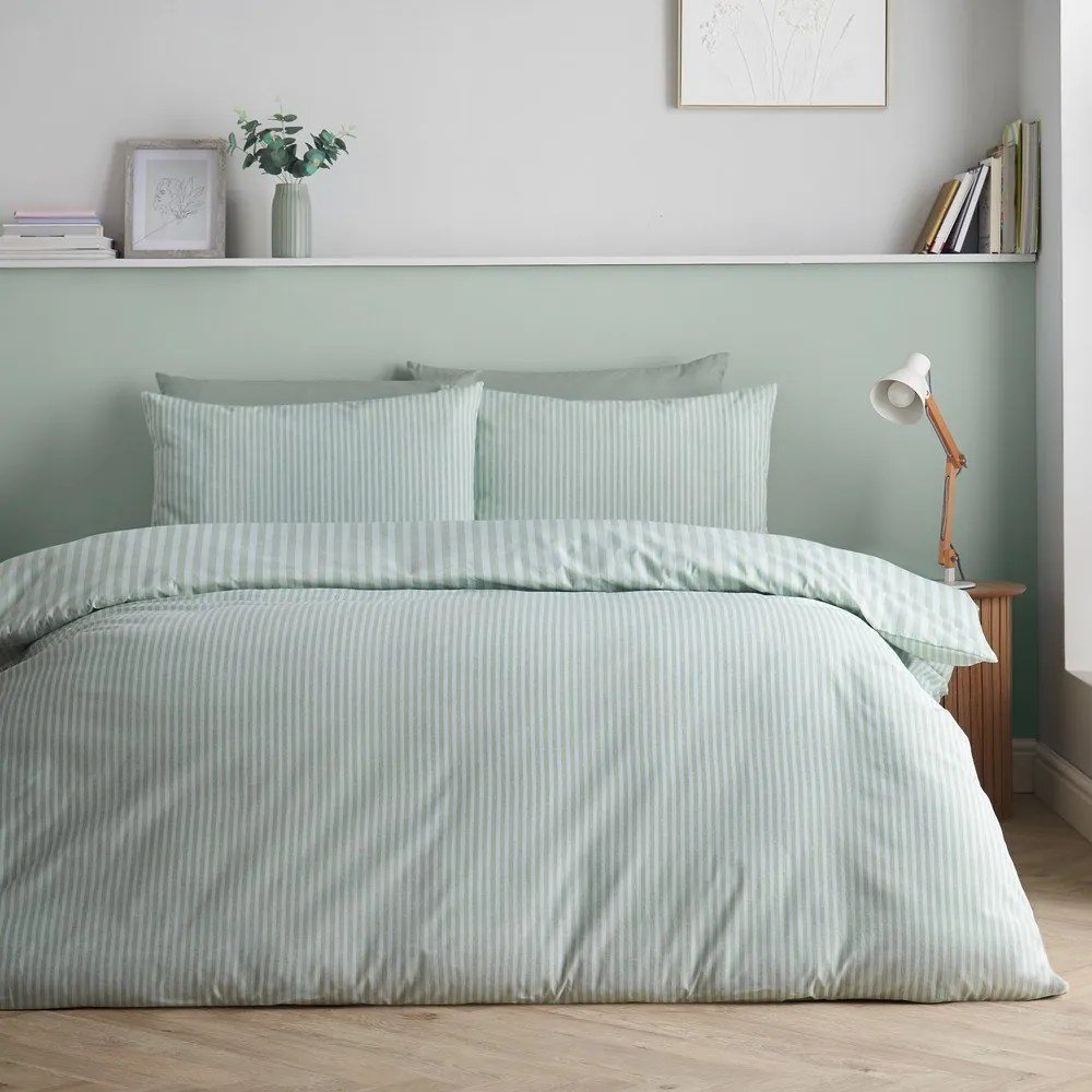 Lenjerie de pat verde pentru pat dublu cu 3 piese 200x200 cm Epping Textured Stripe – Catherine Lansfield