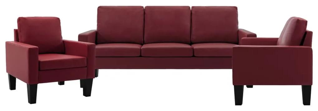 vidaXL Set de canapele, 3 piese, roșu vin, piele ecologică