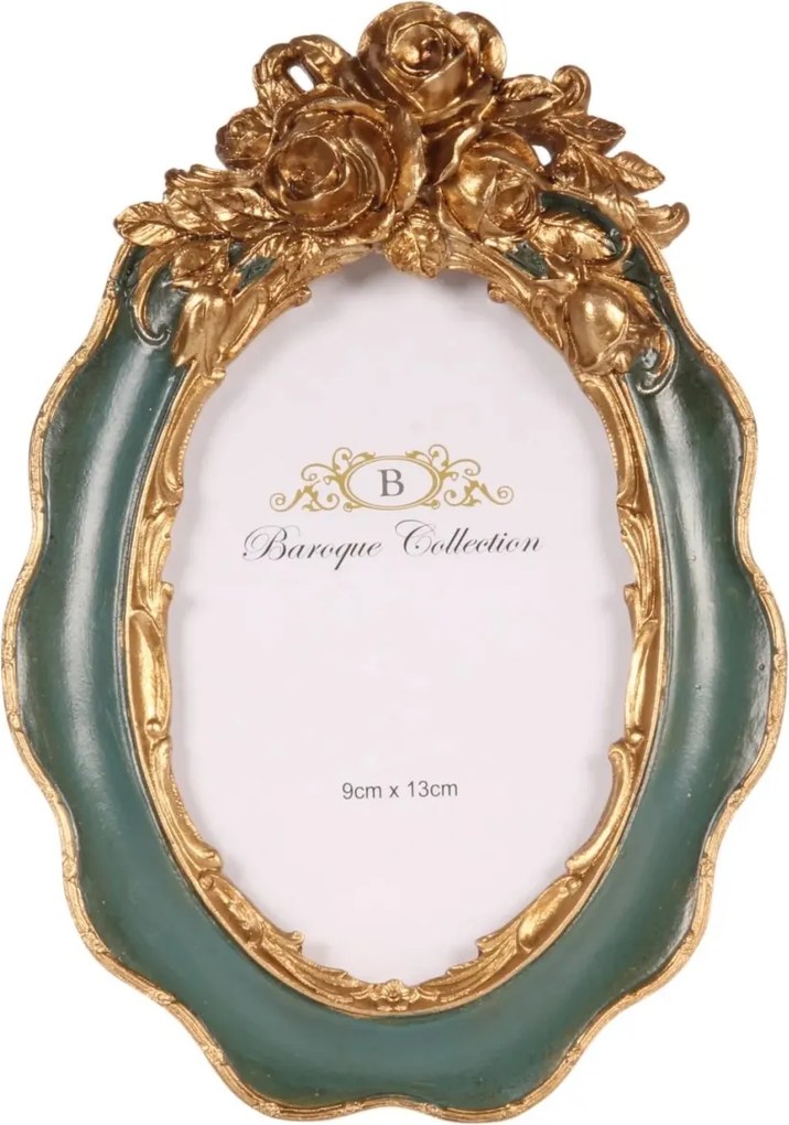 Ramă foto decorativă din polirășină, verde, ramă ornamentată, format 9 x 13 cm, 22 x 15,2 x 3 cm, „Sauge”