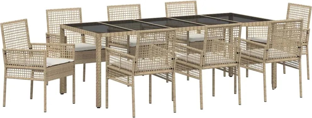 vidaXL Set de masă pentru grădină 9 pcs Bej poliratan