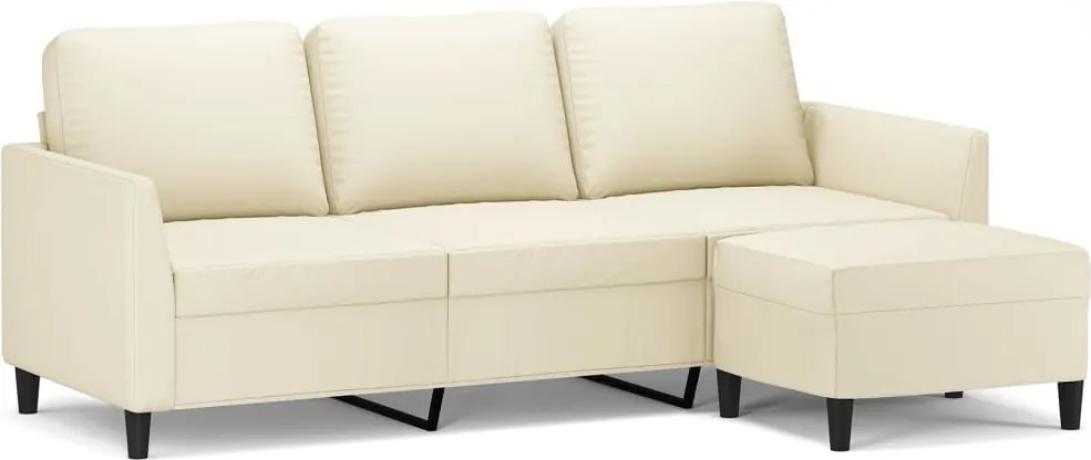 vidaXL Canapea cu 3 locuri și taburet, crem, 180 cm, piele ecologică