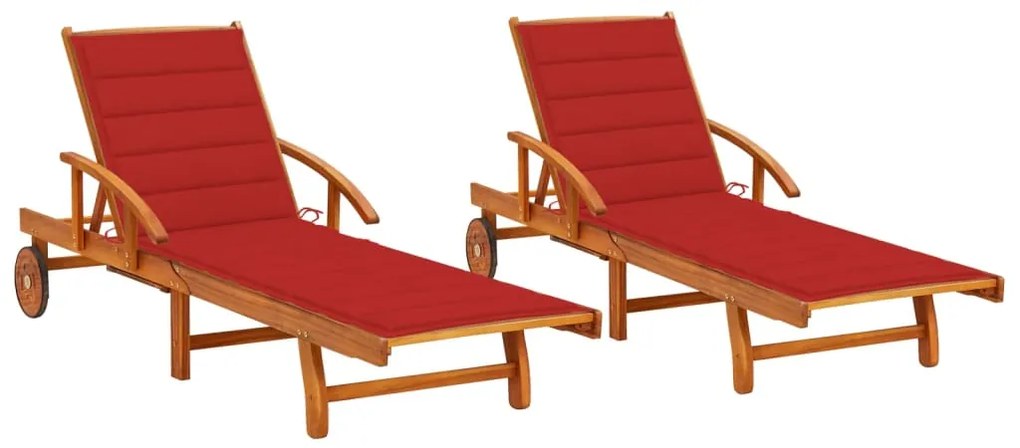 vidaXL Șezlonguri cu perne, 2 buc., lemn masiv de acacia