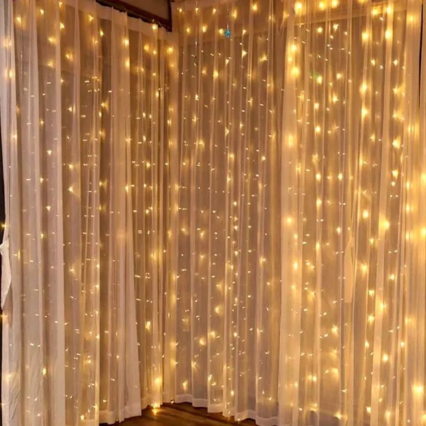 Instalatie de Craciun, perdea luminoasa 3 x 3 metri, alb cald