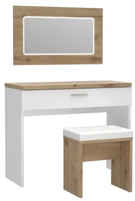 Set Masa Toaleta Olinda, Alb Si Stejar Artisan Si Alb Lucios, 100.5 Cm
