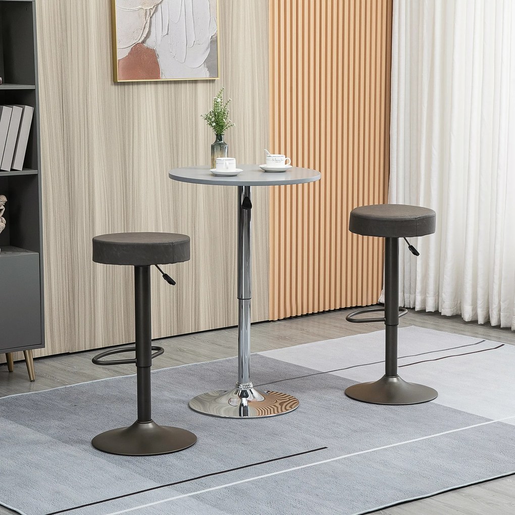 HOMCOM Scaune de Bar, 2 piese, Pivotante Reglabile, Suportă până la 120 kg, Design Modern, Culoare Gri, 35x36x64-85 cm | Aosom România