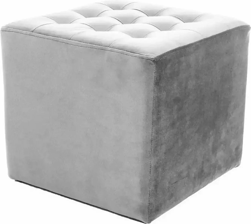 Taburet LORI, stofa catifelata gri deschis, 39x39x34 cm