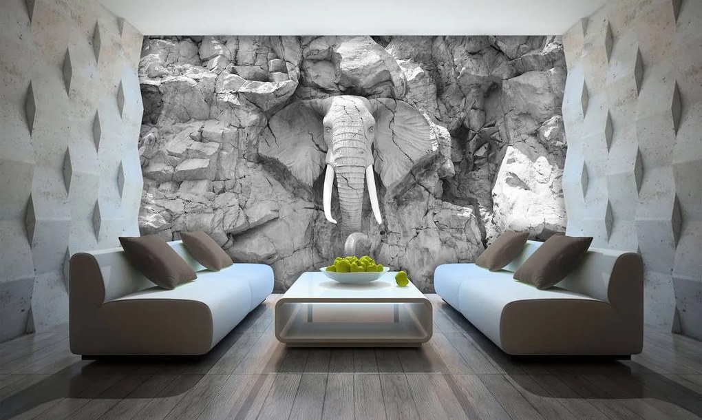 Fototapet - Elefant sculptat în piatră - gri (152,5x104 cm)