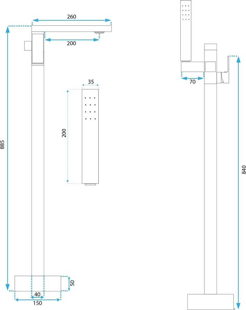 Baterie cada freestanding Rea Tery, auriu lucios