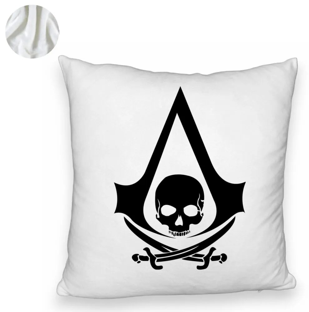 Perna Decorativa Fluffy cu Assasin&apos;s Creed Fans, 40x40 cm, Alba, Husa Detasabila, Burduf