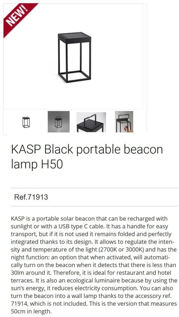 Felinar / Lampa LED solara portabila iluminat exterior decorativ IP65 KASP H-50cm
