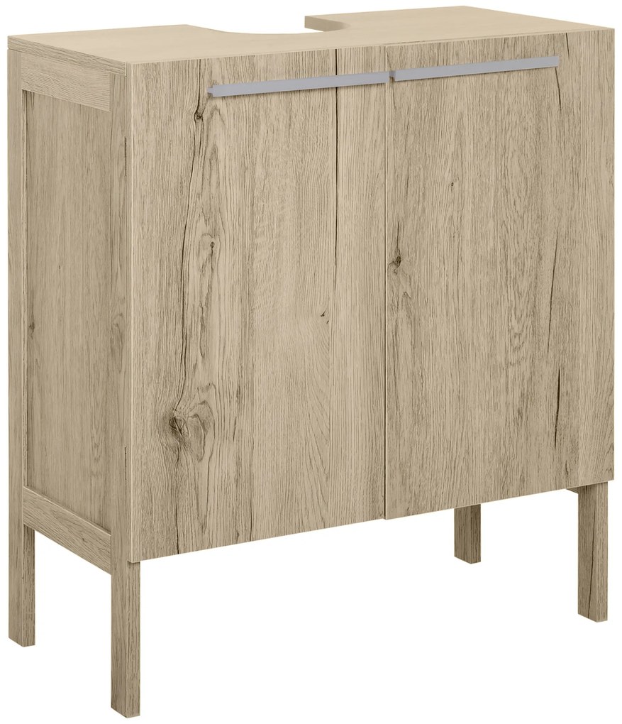 HOMCOM Corp baie sub lavoar - corp sub-chiuvetă - dulap 2 uși cu etajeră - dim. 60L x 30l x 70H cm - MDF imitație lemn gri | Aosom Romania