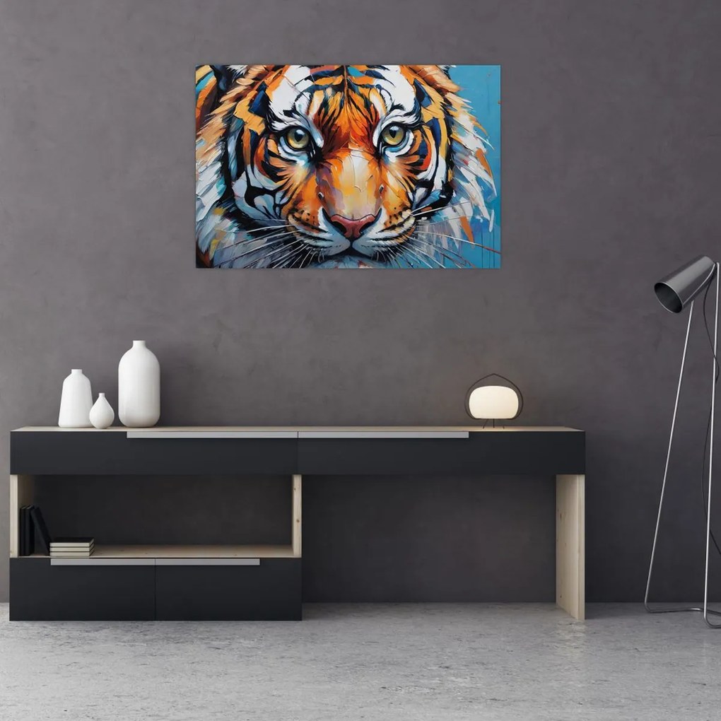 Tablou - Vedere a unui tigru, pictură (90x60 cm)