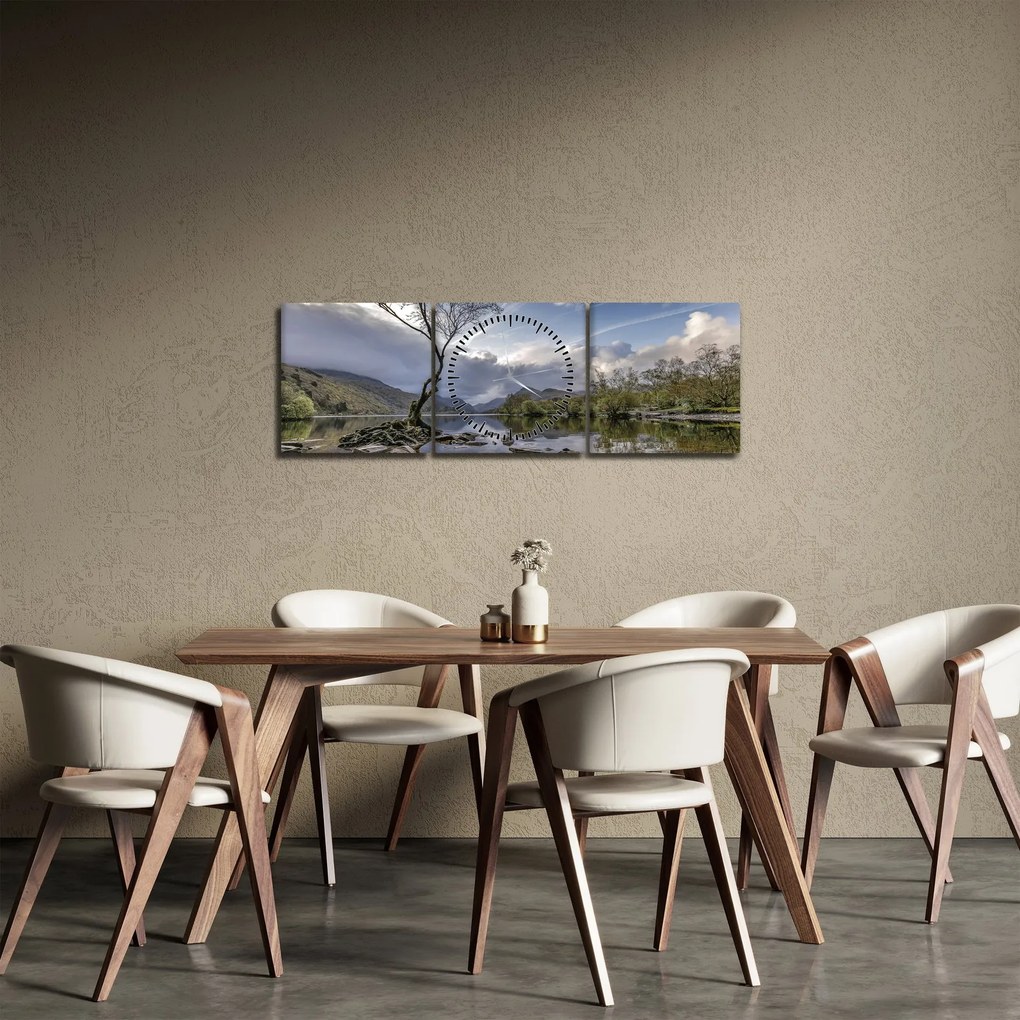Tablou cu râu și copac (cu ceas) (90x30 cm)