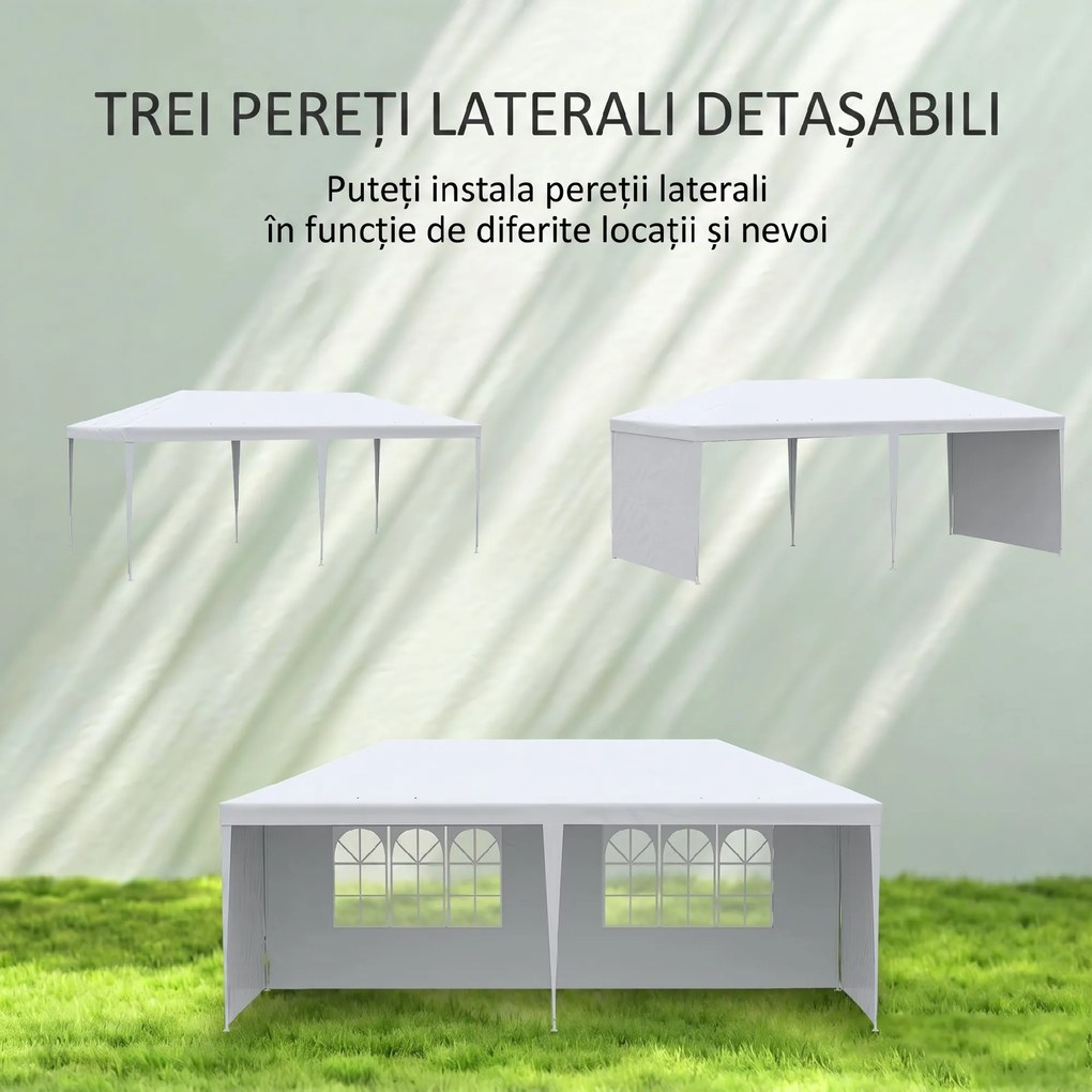 Outsunny Cort Pliabil pentru Grădină, Petreceri și Evenimente, cu Panouri Detașabile, Structură Oțel și PE, 5.85x2.95m, Alb | Aosom Romania