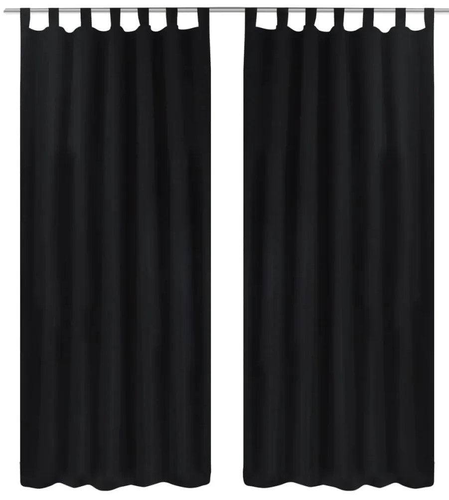 Draperii micro-satin cu bride, 2 buc, 140 x 225 cm, negru