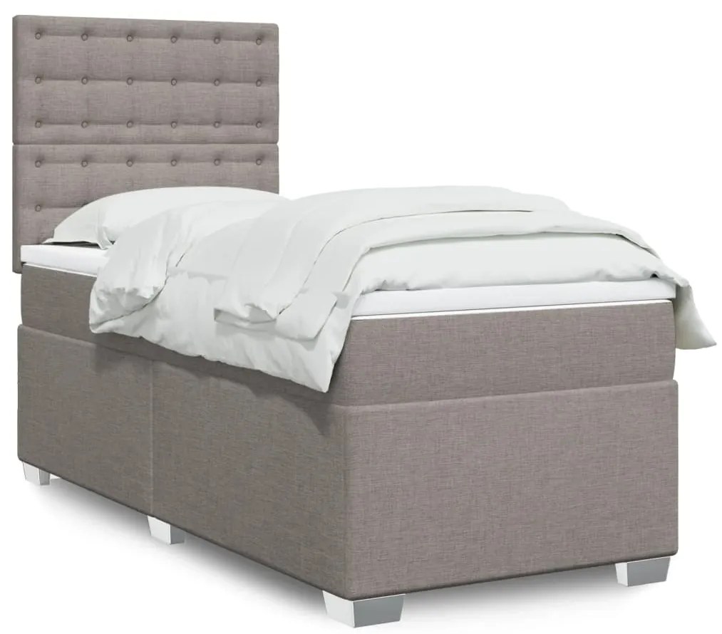 vidaXL Pat box spring cu saltea, gri taupe, 90x200 cm, textil