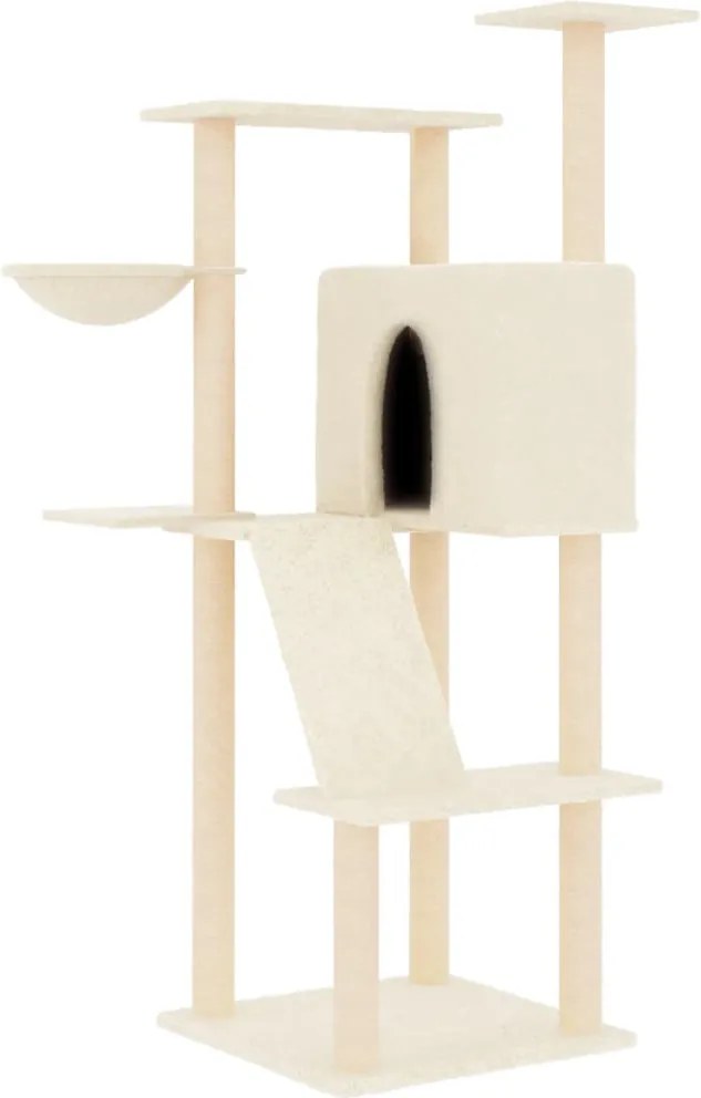 vidaXL Ansamblu de pisici cu stâlpi din funie de sisal, crem, 143 cm