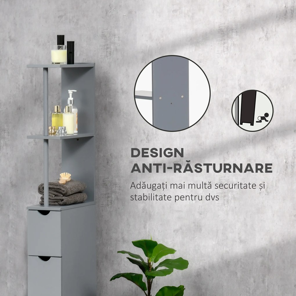 HOMCOM Dulap de Baie din Lemn cu Rafturi și Sertare, 15x33x136 cm, Lemn Natural | Aosom Romania