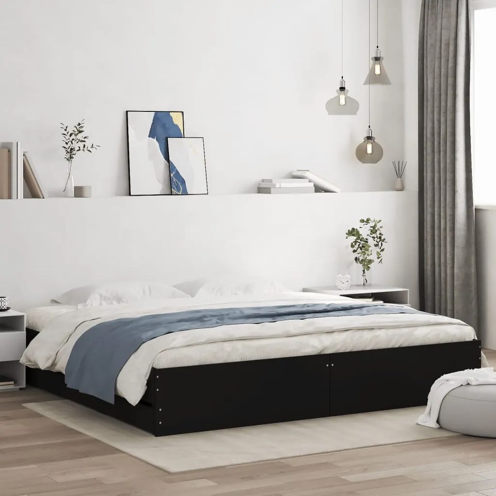 3207253 vidaXL Cadru de pat cu sertare, negru, 180x200 cm, lemn prelucrat