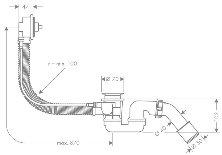 Instalatie de cada, Hansgrohe, Flexaplus, 78 cm, fara ornament