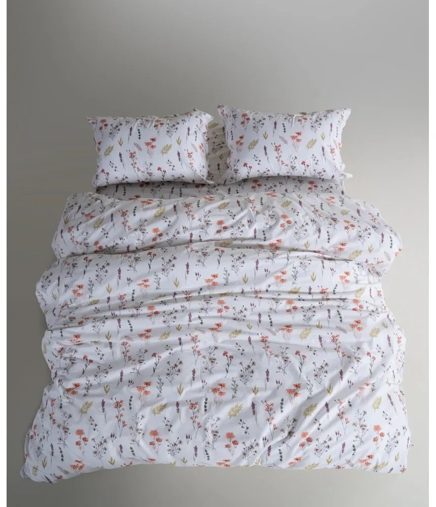 Lenjerie de pat albă din bumbac ranforcé pentru pat de o persoană 140x200 cm Floral Dance Autumn – Mila Home Luxury