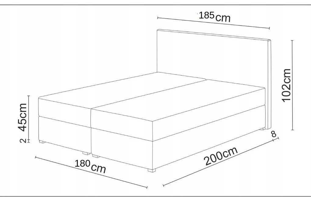 Pat matrimonial Boxspring 180 cm Lilac (motiv + negru) ( cu saltea și sp. depozitare). 1046662