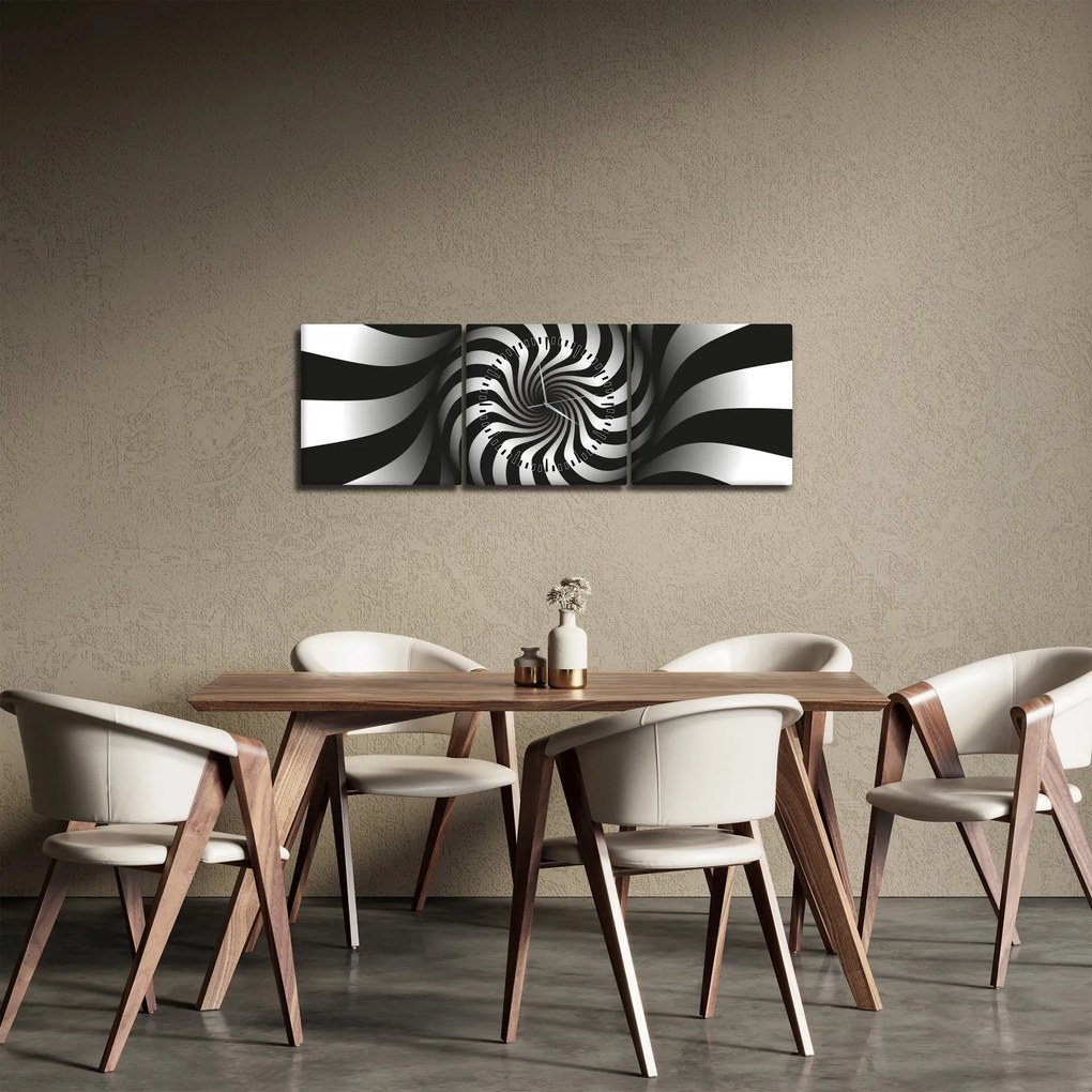 Tablou abstract cu spirala alb neagră (cu ceas) (90x30 cm)