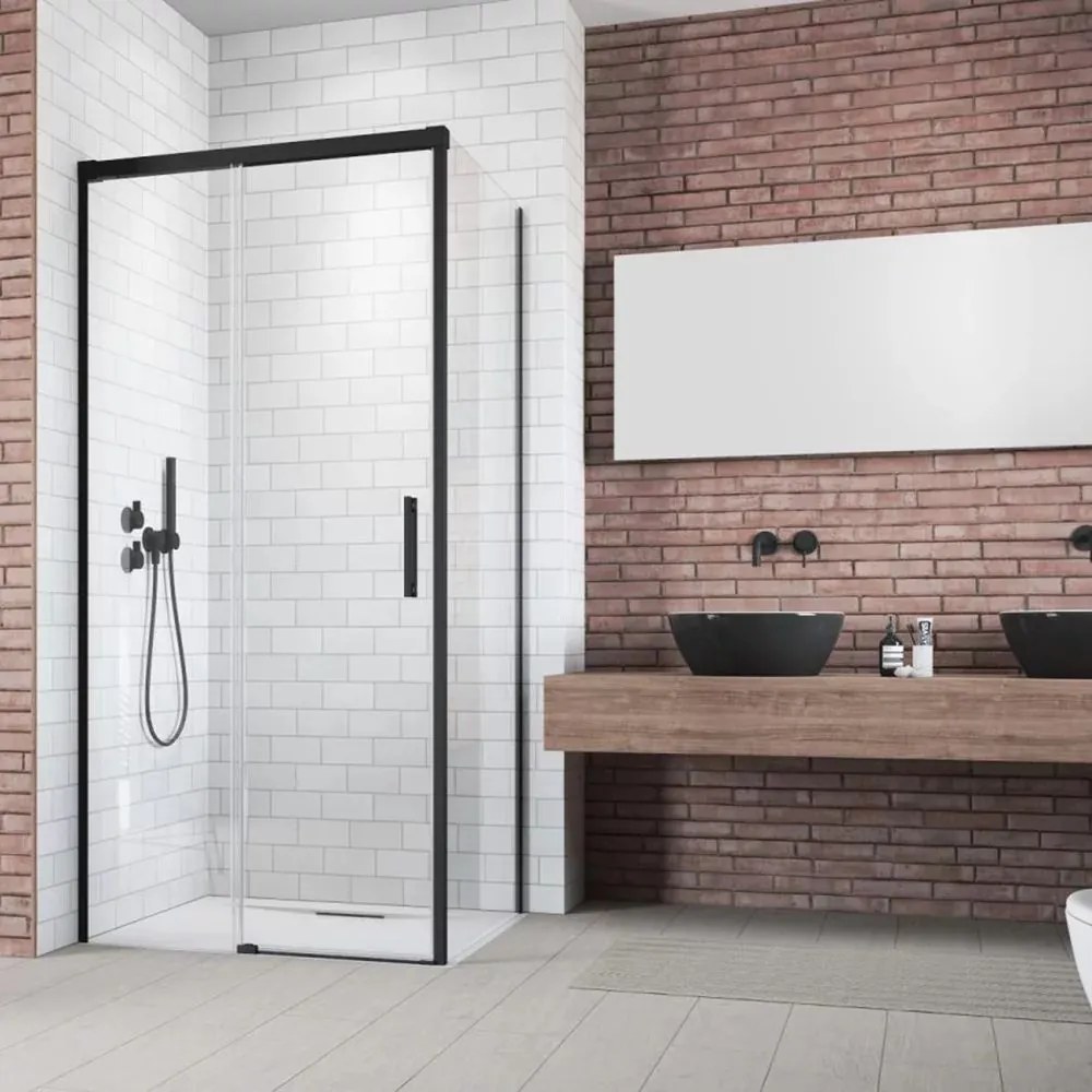Usa de nisa culisanta Radaway Idea KDJ 130 cm sticla 6 mm negru-transparent deschidere stanga