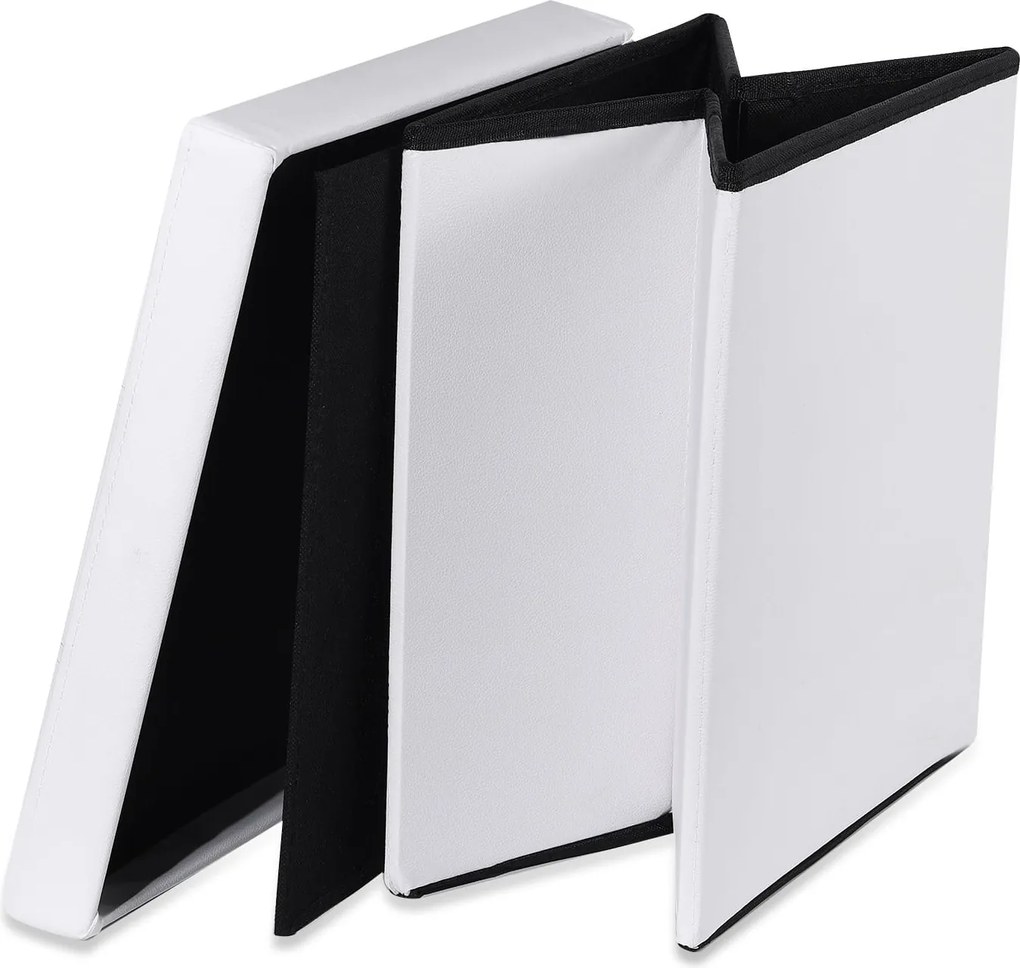 PROMOTIE Taburet pliabil alb ZAREX L din piele ecologica calitatea a II-a