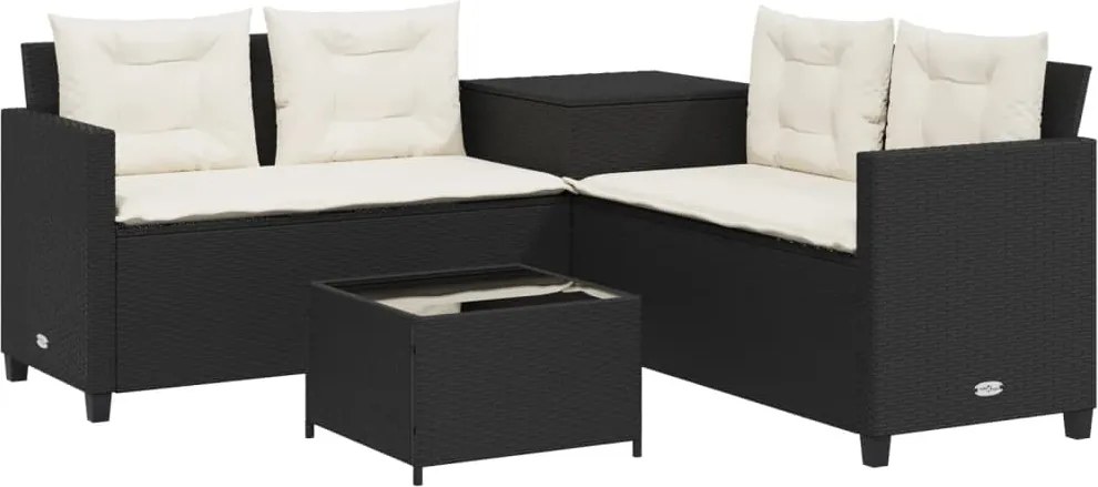 vidaXL Canapea de grădină cu masă/perne, formă de L, poliratan negru