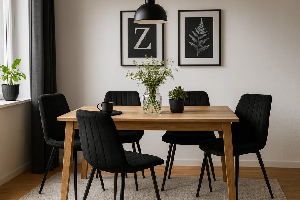 OFERTA Scaun de catifea neagra LAVA cu picioare negre II. calitate