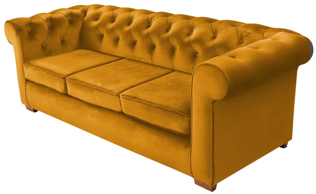 Canapea Oxford Chesterfield, 93x214x75 cm, 3 locuri, Galben mustar
