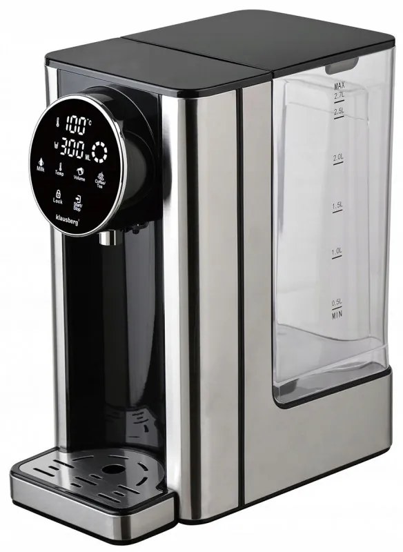 Dozator de apa calda Klausberg KB 7880, 2600W, 2.7l, 40-100°C, 7 temperaturi, Afisaj LED tactil, Protectie copii, Setari de memorie, Inox/Negru