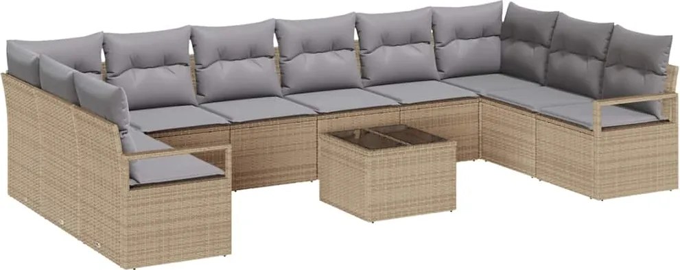 vidaXL Set de canapea cu pernă 11 pcs Bej poliratan