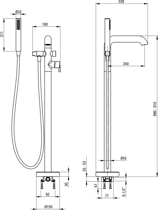 Silia Baterie pentru cadă, de sine stătător, cu set de duș Finisaj: Crom BQS_A17M