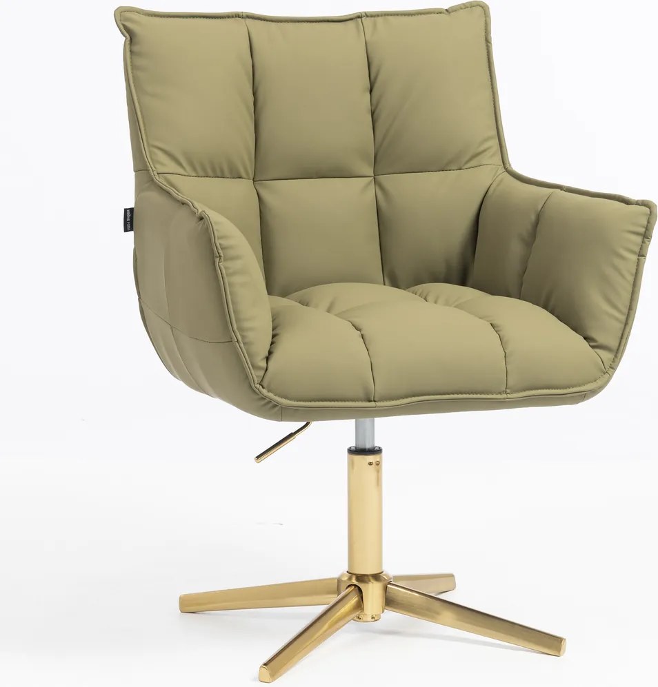 HR560CROSS Scaun Khaki Piele Ecologica Premium Soft cu Bază Aurie