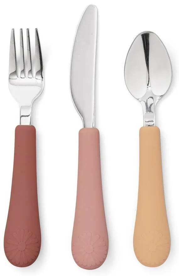 Tacâmuri pentru copii, roșu/somon din silicon 3 buc. Rose Mix – Cam Cam Copenhagen