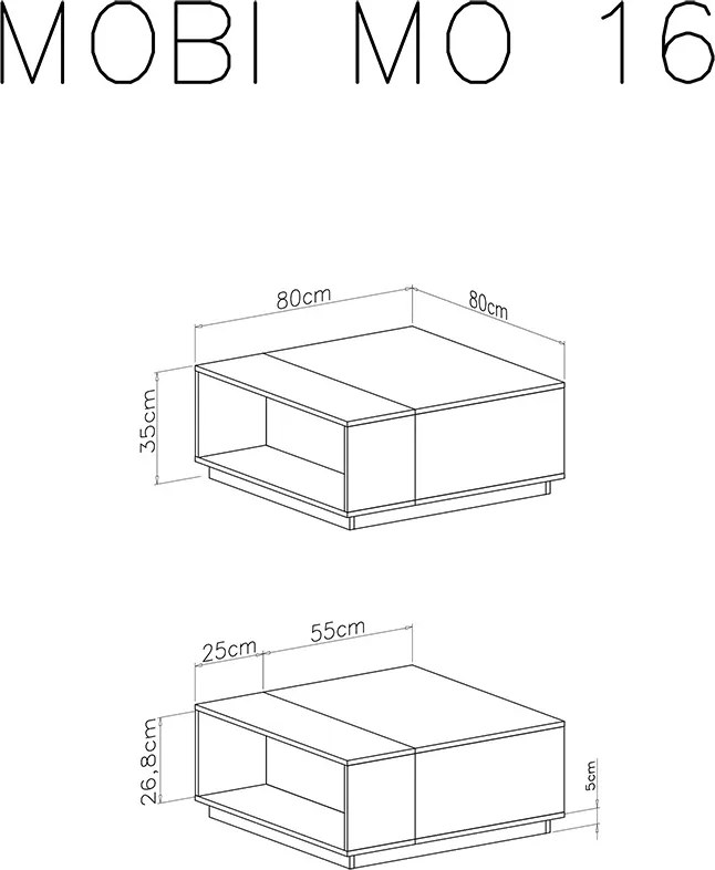 Măsuță de cafea Tony cu nișă 80 cm - alb / turcoaz