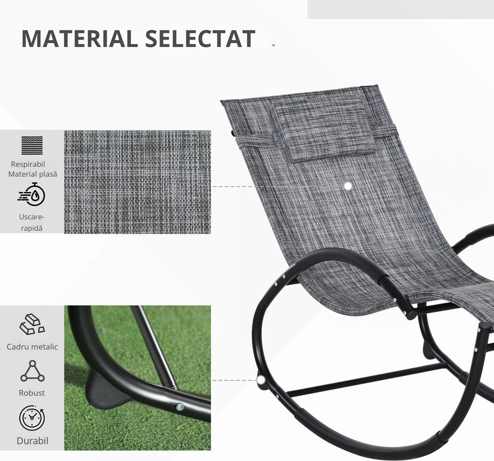 Outsunny Șezlong de Grădină, Balansoar cu Gravitație Zero, Șezlong Impermeabil cu Tetieră, 155x61x88 cm, Gri | Aosom Romania