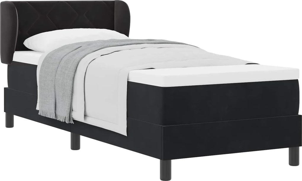 vidaXL Pat cu arcuri cu saltea cu headboard Negru 80 x 200 cm Catifea