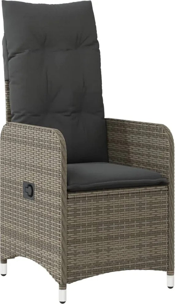 vidaXL Scaun de grădină rabatabil cu perne, gri, poliratan