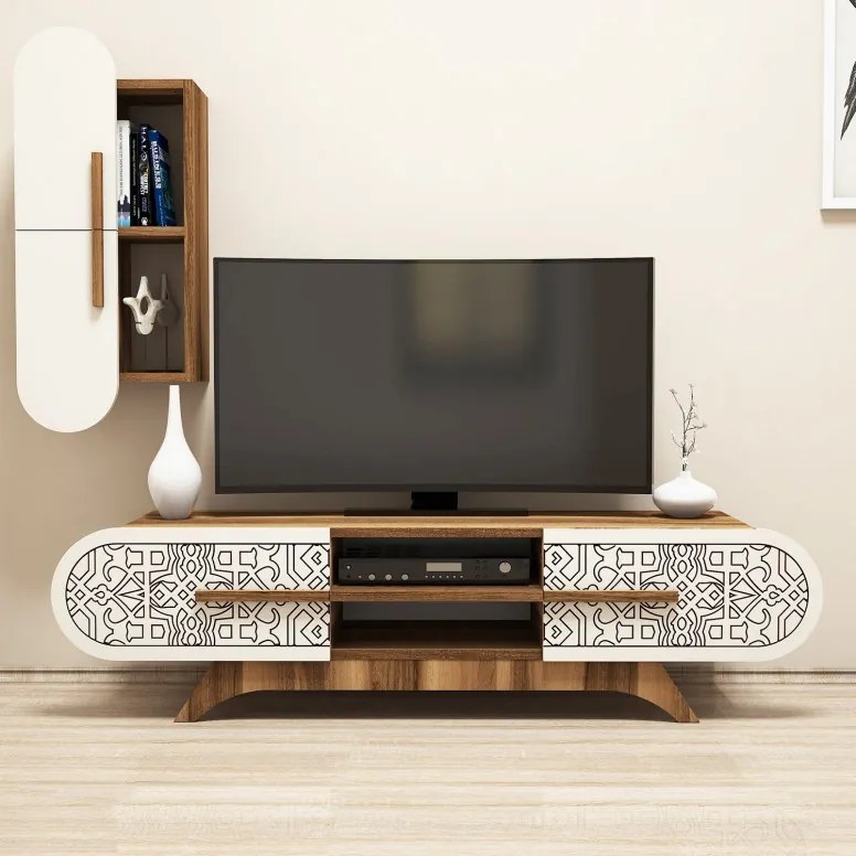 Ansamblu Comoda TV Defne Walnut-Cream
