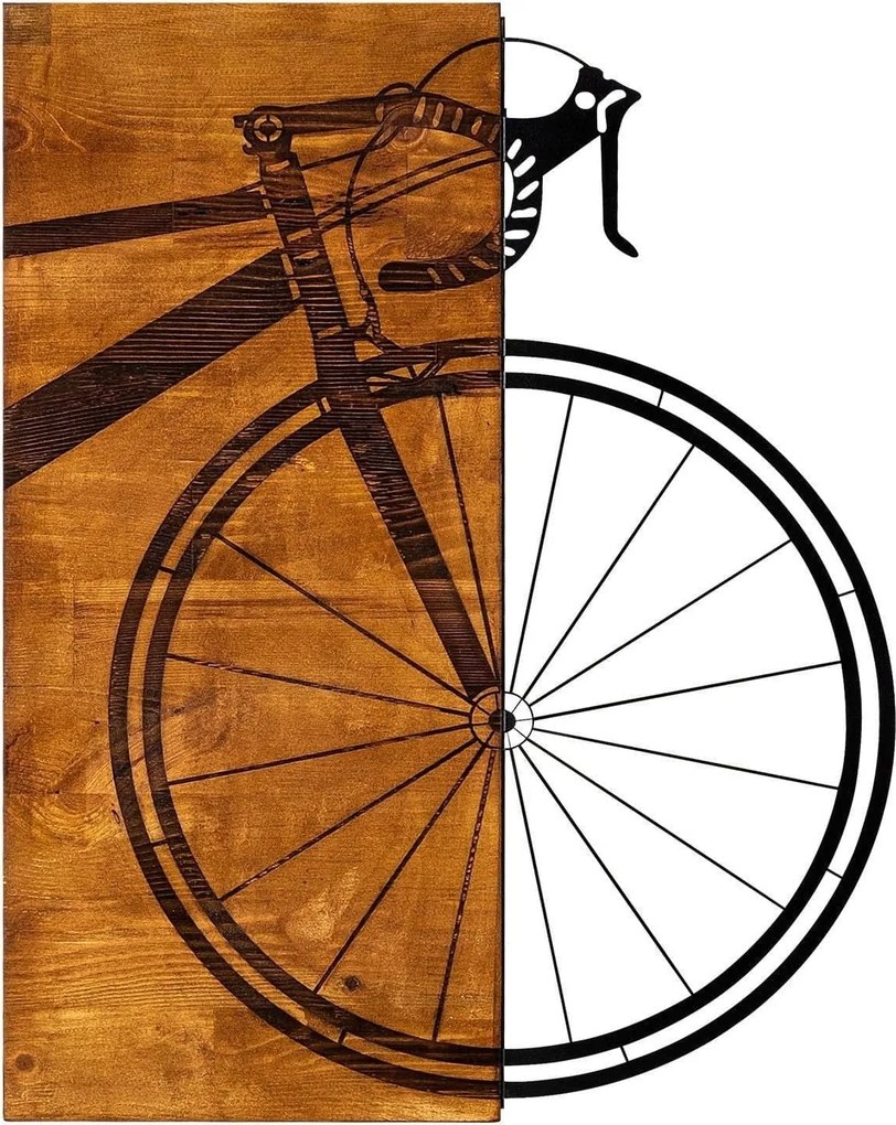 Decoratiune perete BISIKLET, stejar/negru, lemn/metal, 45x58 cm