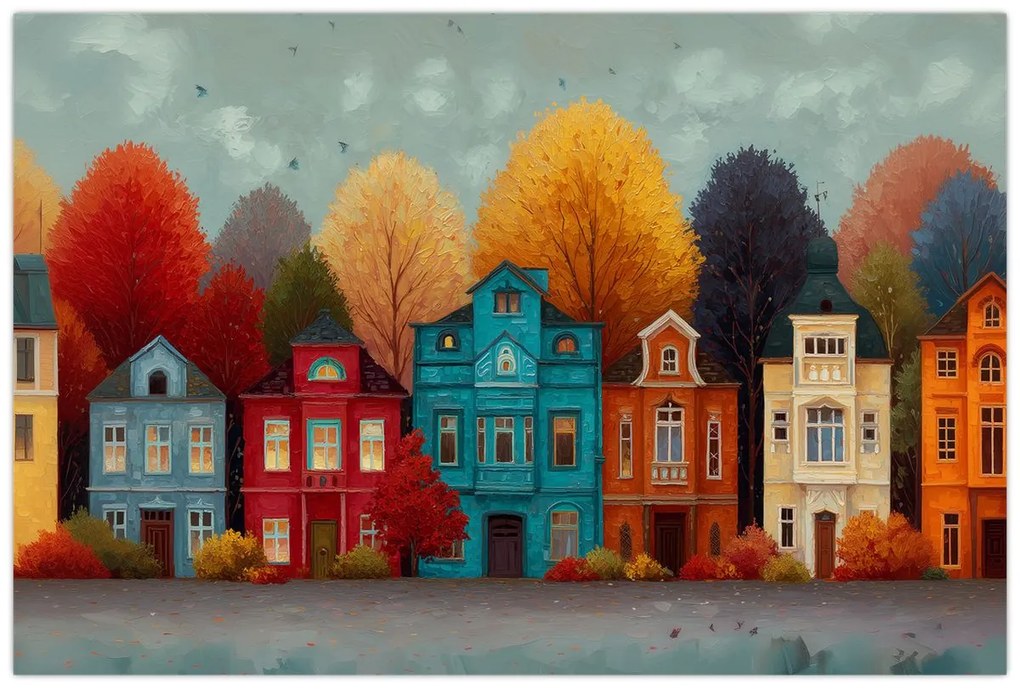 Tablou - Oraș de toamnă pictat (90x60 cm)