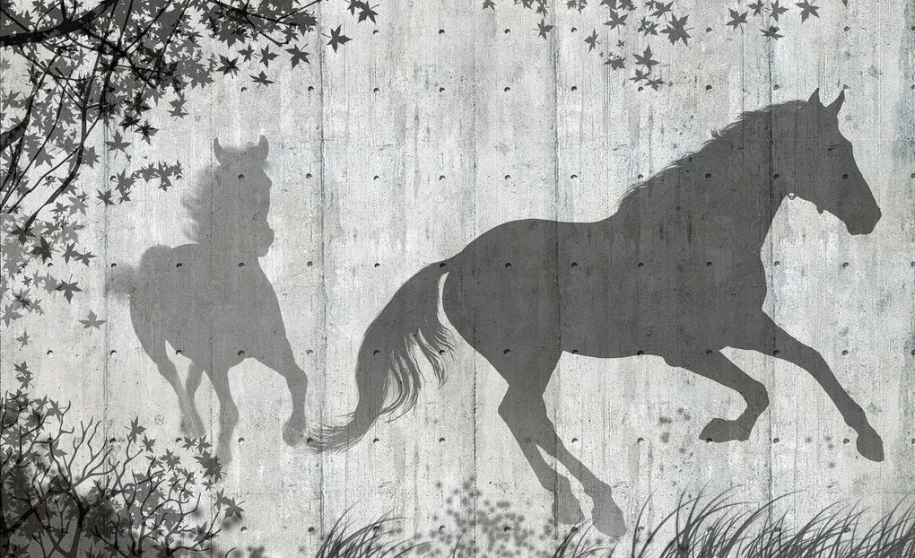 Fototapet - Umbrele de cai pe perete gri (254x184 cm)